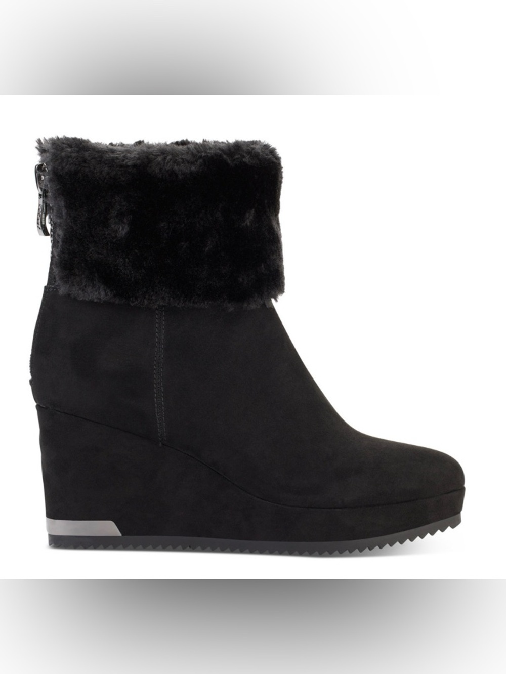 DKNY Women's Nadra Faux Leather fur trim Wedge Booties 7.5